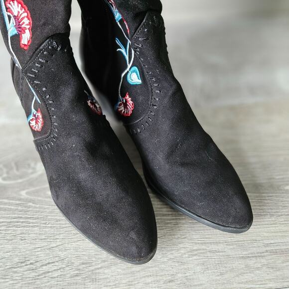 Carlos by Carlos Santana Black Over the Knee Boots with Red Floral Embroidery - Picture 14 of 15